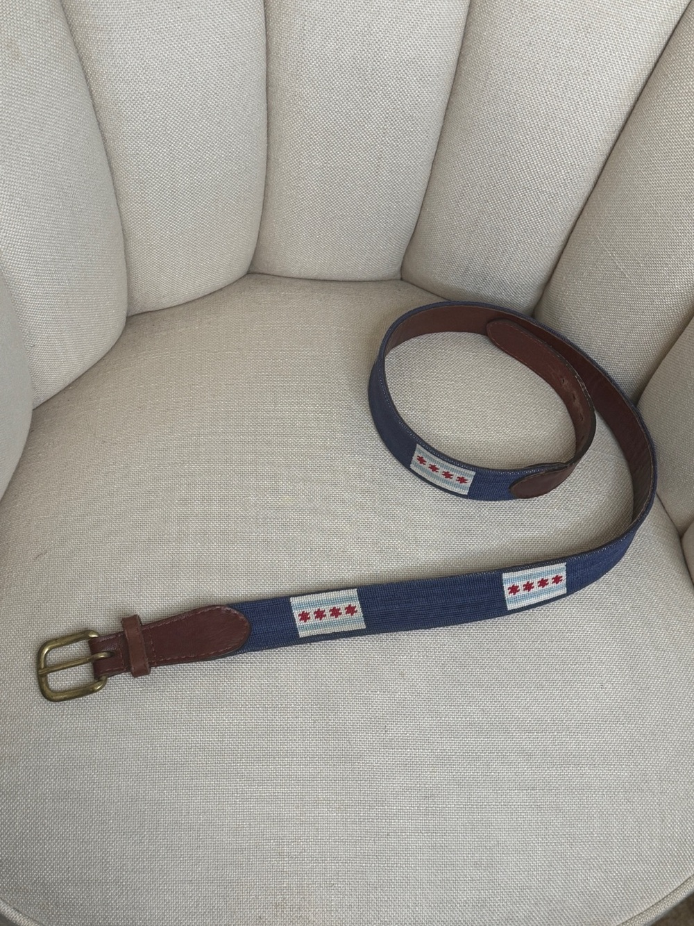Smathers & Branson Chicago City Flag Needlepoint Belt Size 38